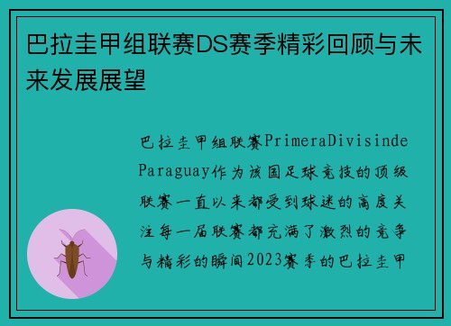 巴拉圭甲组联赛DS赛季精彩回顾与未来发展展望